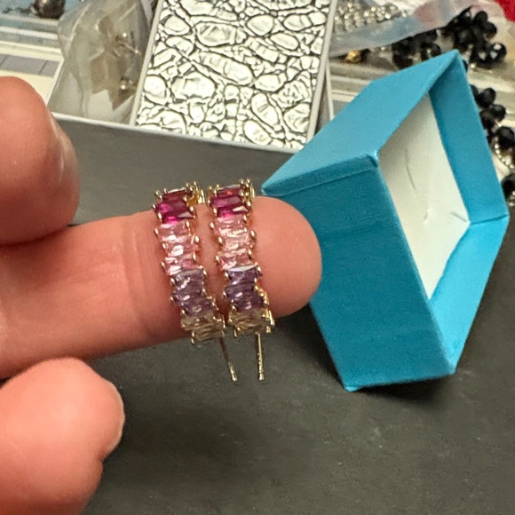 Vibrant Gold Plated Multicolor Hoop Earrings - Picture 7 of 11